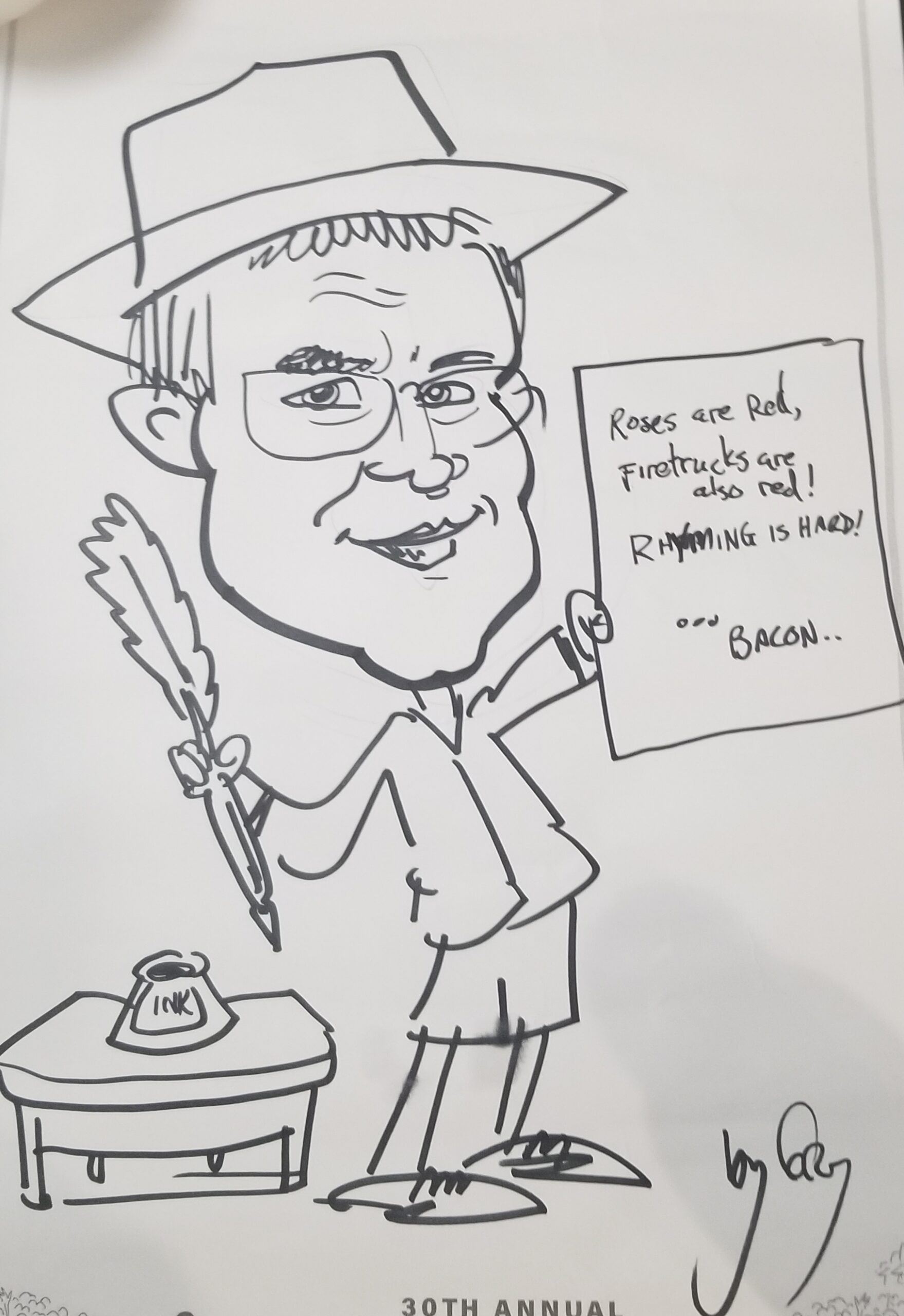 Caricature drawing of Ken Westdorp from Cloverdale Market Days